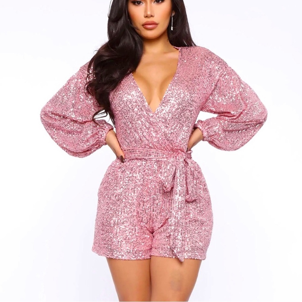 PrettyLittleThing Pink Sequin Romper